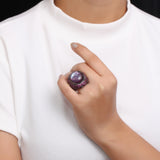 Garden of Stephen Natural Quartz Mother of Pearl and Rhodolite Garnet Pave Ring in Sterling Silver with 18K Gold Flowers