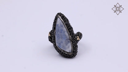 Garden of Stephen Natural Quartz Mother of Pearl and Black Spinel Ring in Sterling Silver with 18K Gold Flowers