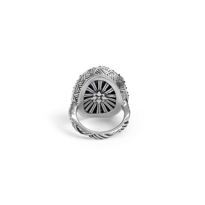Garden of Stephen London Blue Topaz and Rainbow White Moonstone Ring in Sterling Silver