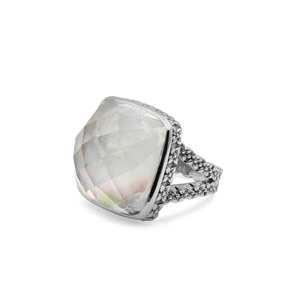 Garden of Stephen Natural Quartz and Mother of Pearl Ring in Sterling Silver