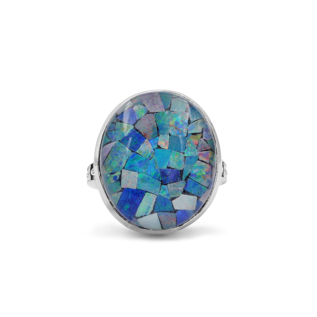 Garden of Stephen Natural Quartz and Opal Mosaic Ring in Sterling Silver
