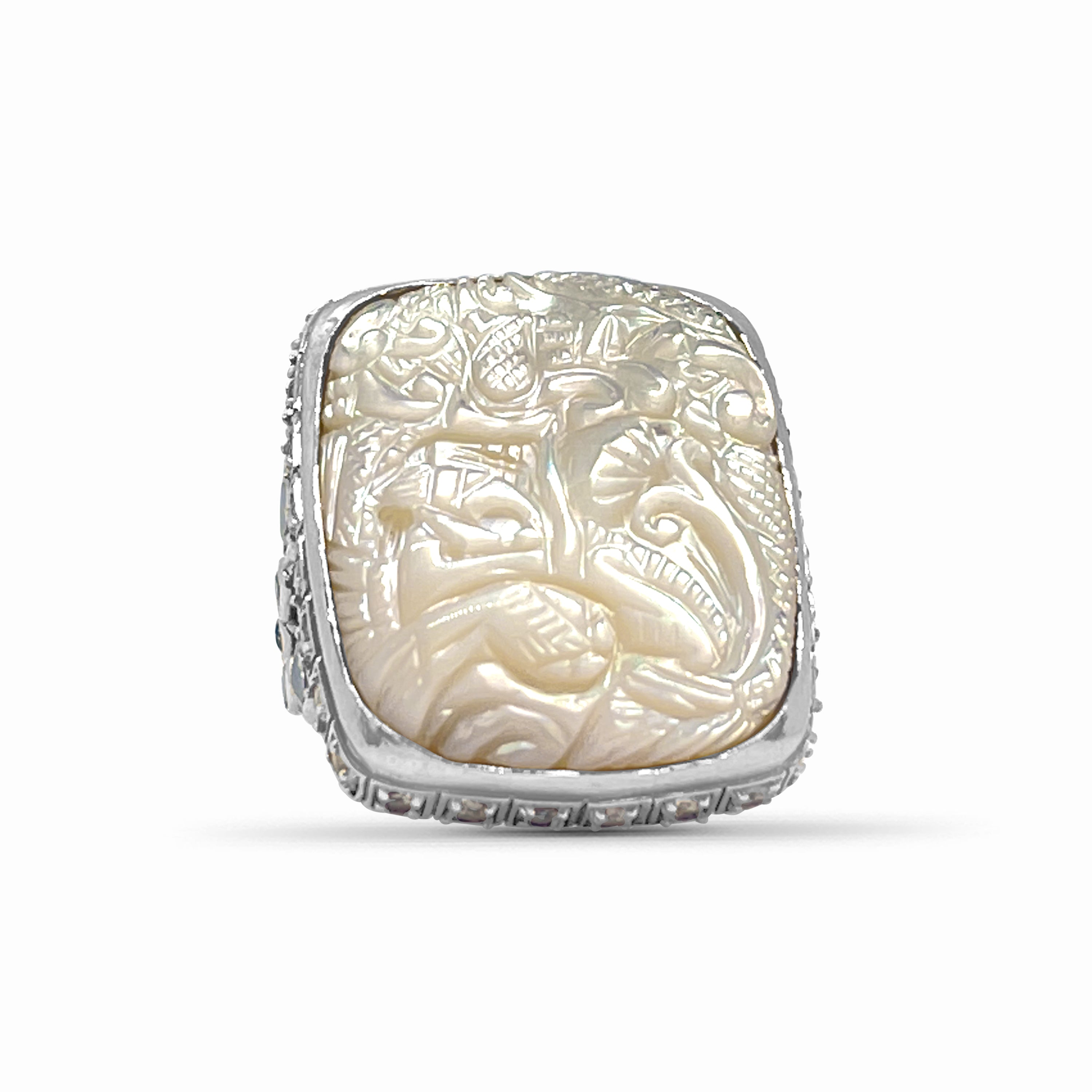 Signed Stephen Dweck Sterling Silver Carved Lime Quartz