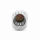 Carventurous Hand Carved Tahitian Mother of Pearl and Black Spinel Ring in Sterling Silver Tube Setting