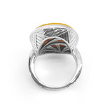 Carventurous Hand Carved Yellow Mother of Pearl Ring in Sterling Silver