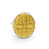 Carventurous Hand Carved Yellow Mother of Pearl Ring in Sterling Silver