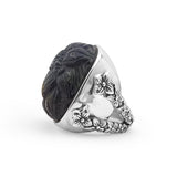 Carventurous Hand Carved Blue Tiger Eye Ring in Sterling Silver