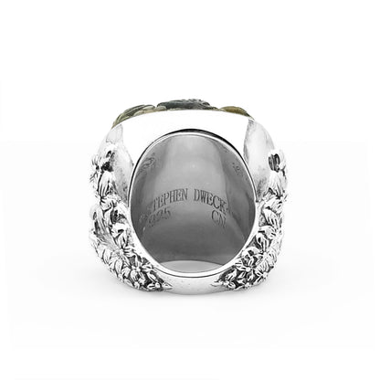 Carventurous Hand Carved Blue Tiger Eye Ring in Sterling Silver