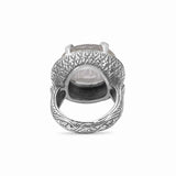 Carventurous 19 x 15 Oval Carved Rock Crystal Ring in Engraved Sterling Silver