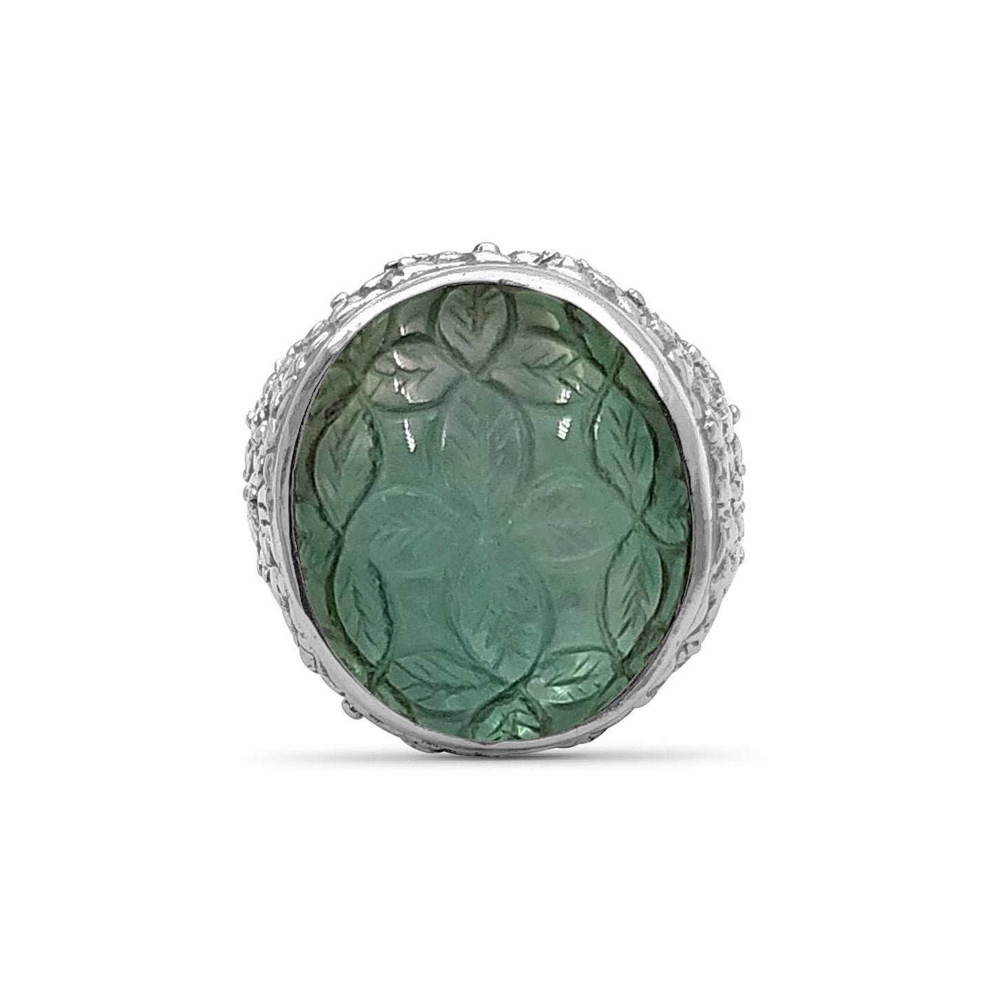 Carventurous Hand Carved Natural Quartz and Mother of Pearl Ring in Sterling Silver