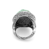 Carventurous Hand Carved Natural Quartz and Abalone Ring with 0.55ct Champagne Diamonds in Sterling Silver