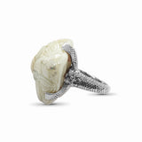 Carventurous Hand Carved Baroque Pearl Ring in Sterling Silver