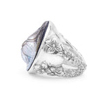 Carventurous Hand Carved Mother of Pearl Ring in Sterling Silver