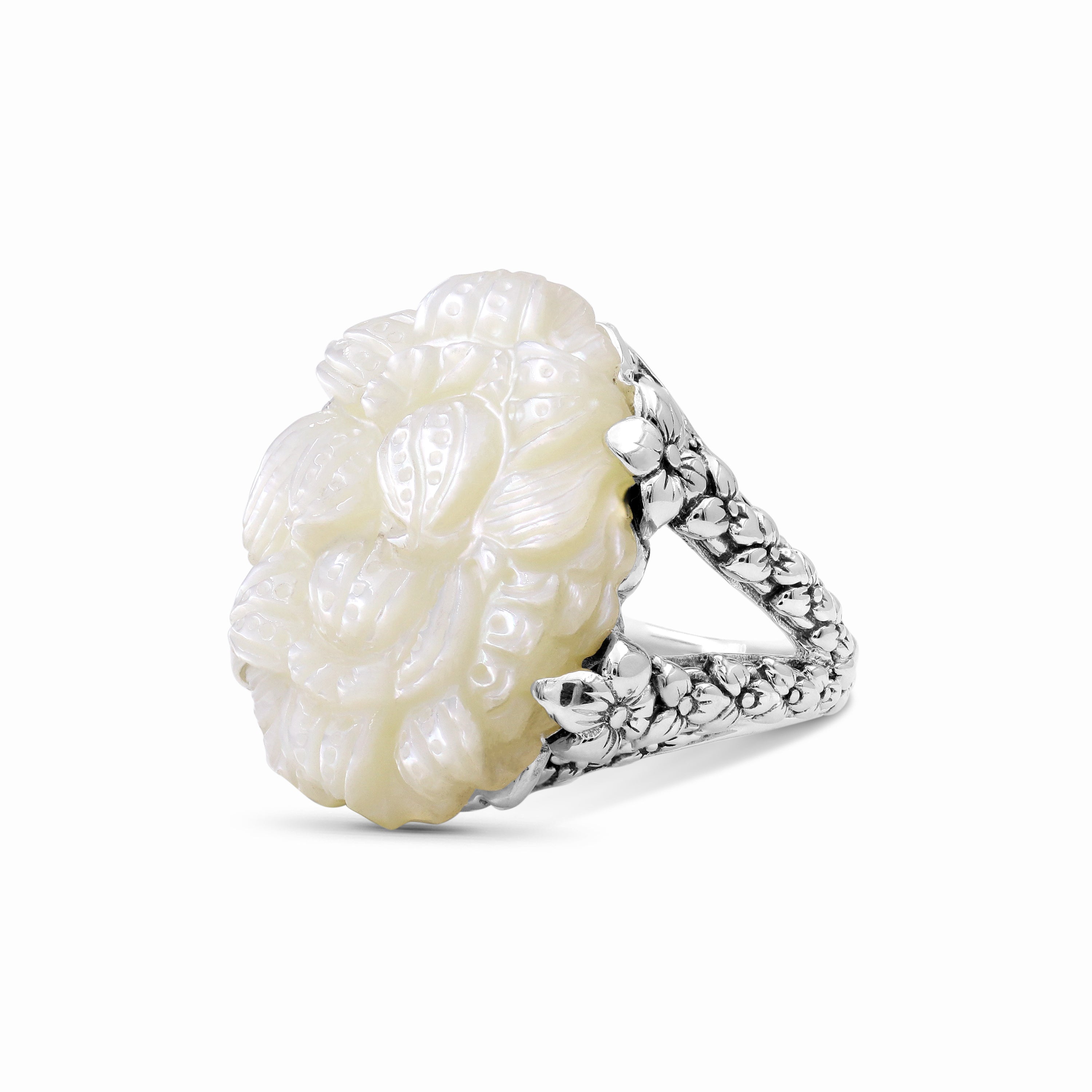 Carventurous Hand Carved Mother of Pearl in Sculpted Sterling