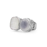 Carventurous Faceted Moon Quartz Hand Carved Natural Quartz and Mother of Pearl Open and Close Sunray Ring in Sterling Silver