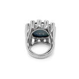 Carventurous Hand Carved Tahitian Mother of Pearl and London Blue Topaz Ring in Sterling Silver