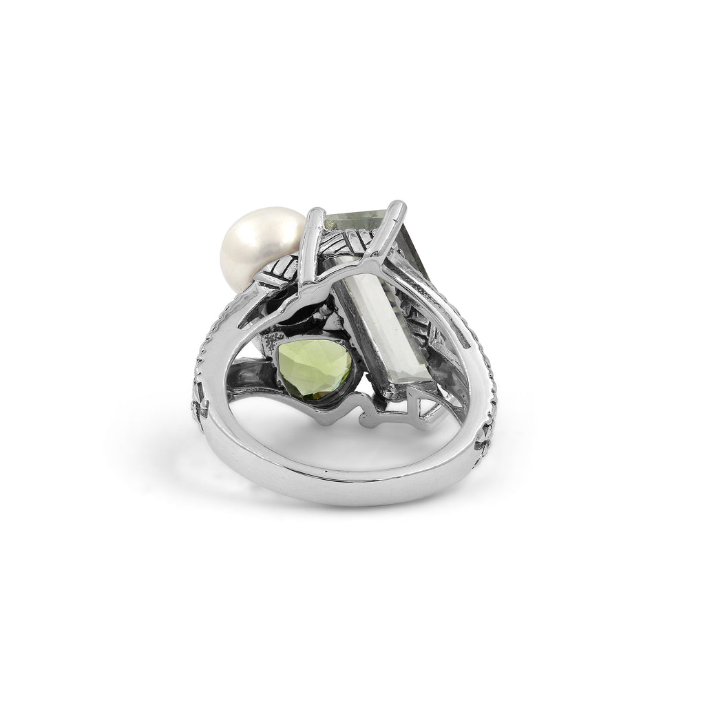 Rockrageous Green Amethyst Peridot and Pearl Ring in Sterling Silver