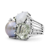 Rockrageous 18.83ct Green Prasiolite Moonstone, Peridot, Pearl and White Topaz Ring in Sterling Silver