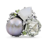Rockrageous 18.83ct Green Prasiolite Moonstone, Peridot, Pearl and White Topaz Ring in Sterling Silver