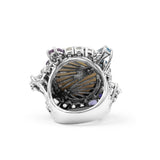 Rockrageous Hand Carved Mother of Pearl Lavender Moon Quartz Amethyst Iolite Blue and White Topaz Ring In Sterling Silver