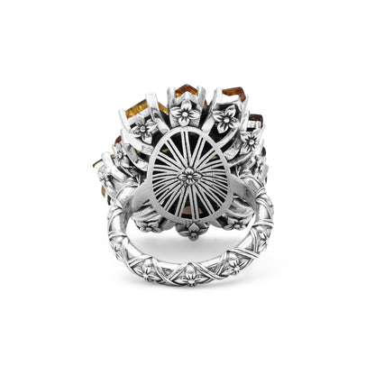 Rockrageous Hand Carved Natural Quartz Gold Lining Citrine Smoky Cognac and Champagne Quartz Ring in Sterling Silver