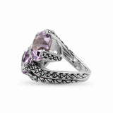 Galactical Amethyst Double Stone Ring with Engraved Sterling Silver