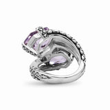 Galactical Amethyst Double Stone Ring with Engraved Sterling Silver