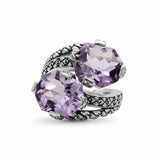 Galactical Amethyst Double Stone Ring with Engraved Sterling Silver