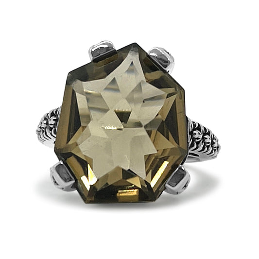 Galactical Faceted Cognac Quartz Galactical Ring in Sterling Silver