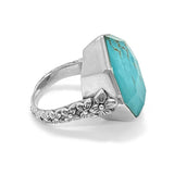 Galactical Faceted Natural Quartz and Turquoise Ring in Sterling Silver