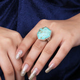 Galactical Faceted Natural Quartz and Turquoise Ring in Sterling Silver