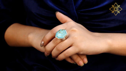 Galactical Faceted Natural Quartz and Turquoise Ring in Sterling Silver
