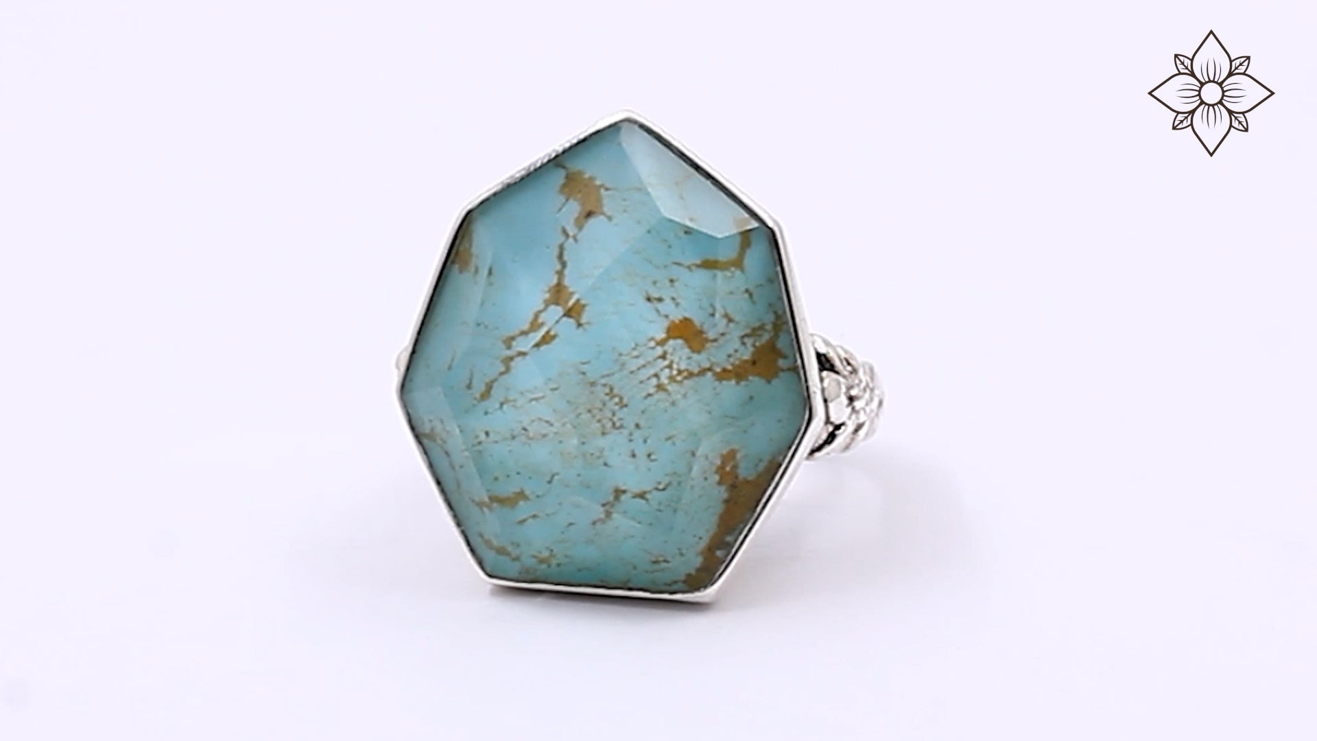 Galactical Faceted Natural Quartz and Turquoise Ring in Sterling