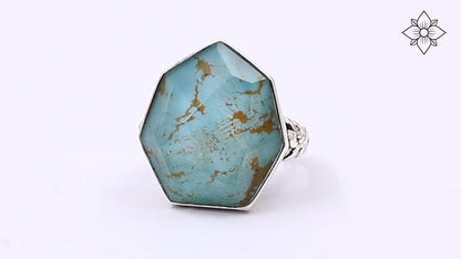 Galactical Faceted Natural Quartz and Turquoise Ring in Sterling Silver