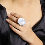 Galactical Faceted Natural Quartz and Mother of Pearl Ring in Sterling Silver