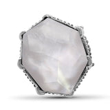 Galactical Faceted Natural Quartz and Mother of Pearl Ring in Sterling Silver