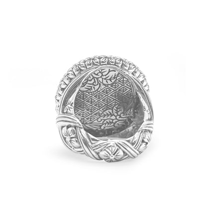Legacy Hand Carved Mother of Pearl Ring with 0.50ct Champagne Diamonds in Sterling Silver