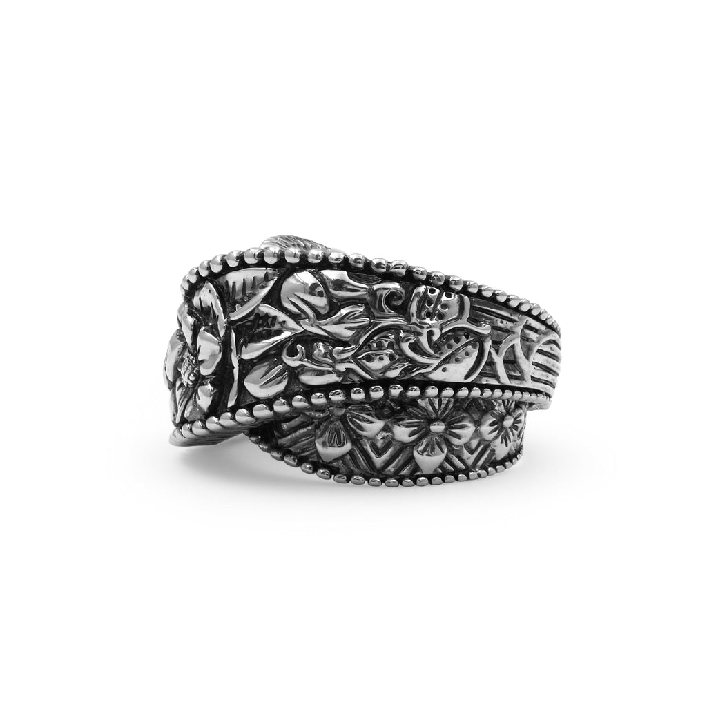 Kyoto Flower Engraved Sterling Silver Bypass Band