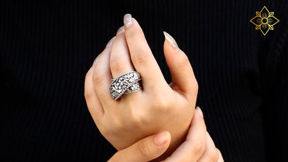 Kyoto Flower Engraved Sterling Silver Bypass Band