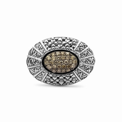Kyoto Champagne Diamond 0.60ct Engraved Ring in Sterling Silver