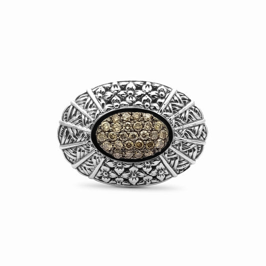 Kyoto Champagne Diamond 0.60ct Engraved Ring in Sterling Silver