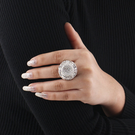 Kyoto White Diamond 0.85ct Engraved Ring Sterling Silver