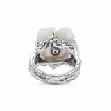 Colorbloom Hand Carved Large Mother of Pearl Carved Flower set with Peridot in Sculpted Silver Ring