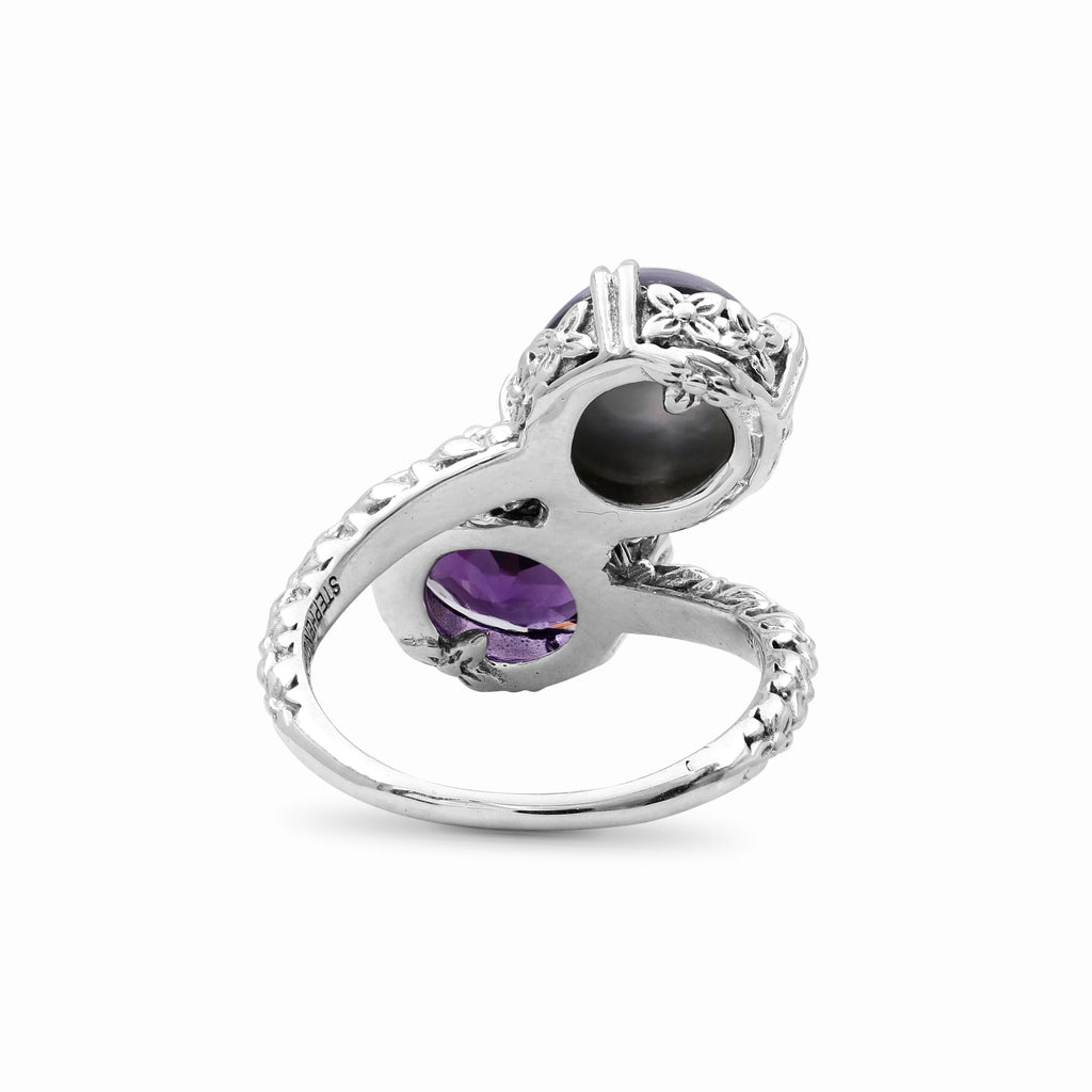 TerrAquatic Pearl and Faceted Amethyst Ring in Sterling Silver