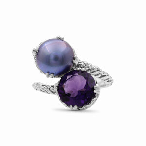 TerrAquatic Pearl and Faceted Amethyst Ring in Sterling Silver