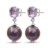 Galactical 43ct Amethyst,Peacock Pearl and 0.08ct White Diamond Earrings in Sterling Silver