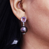 Galactical 43ct Amethyst,Peacock Pearl and 0.08ct White Diamond Earrings in Sterling Silver