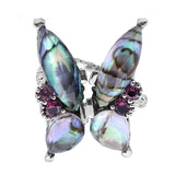 Garden of Stephen Faceted Natural Quartz Abalone and Rhodolite Garnet Butterfly Ring in Sterling Silver